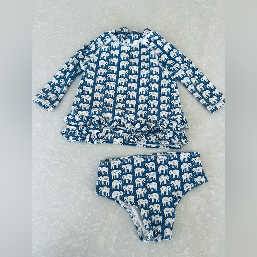 Roberta Roller Rabbit Kids Blue and White Elephant Print Bikini Set